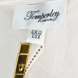 Temperley London Cream Contrast Bow Detail Long Sleeve Silk Blouse M