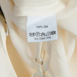 Temperley London Cream Contrast Bow Detail Long Sleeve Silk Blouse M