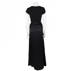 Pre Owned Temperley London Black Satin Contrast Lined Ruffle Slit Detail Maxi Skirt L
