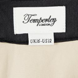 Pre Owned Temperley London Black Satin Contrast Lined Ruffle Slit Detail Maxi Skirt L