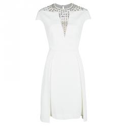 Temperley London Ivory Crystal Embellished Cap Sleeve Dress M