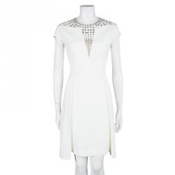 Temperley London Ivory Crystal Embellished Cap Sleeve Dress M