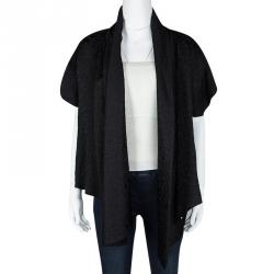 Pre Owned Temperley London Black Jacquard Short Sleeve Open Front High Low Jacket M