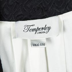Pre Owned Temperley London Black Jacquard Short Sleeve Open Front High Low Jacket M