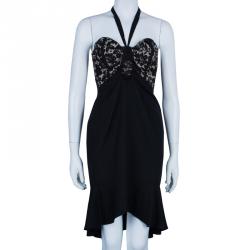 Pre Owned Temperley Black Lace Halterneck Dress M