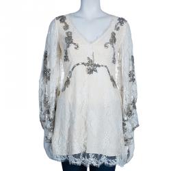 Pre Owned Temperley London Ivory Embellished Lace Top L