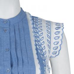 Pre Owned Temperley Blue and White Embroidered Scallop Detail Maxi Dress S