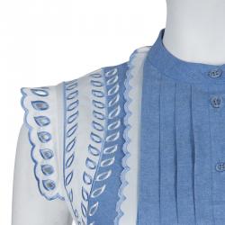 Pre Owned Temperley Blue and White Embroidered Scallop Detail Maxi Dress S