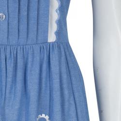 Pre Owned Temperley Blue and White Embroidered Scallop Detail Maxi Dress S