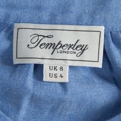 Pre Owned Temperley Blue and White Embroidered Scallop Detail Maxi Dress S