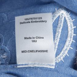 Pre Owned Temperley Blue and White Embroidered Scallop Detail Maxi Dress S