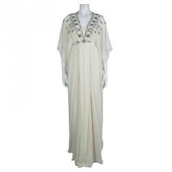 Temperley London Cream Embellished Belted Kaftan Dress M