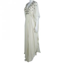 Temperley London Cream Embellished Belted Kaftan Dress M