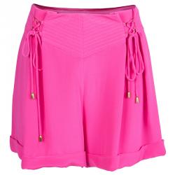Temperley Neon Pink Silk Tie-Up Detail High Waist Shorts M