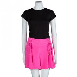 Temperley Neon Pink Silk Tie-Up Detail High Waist Shorts M