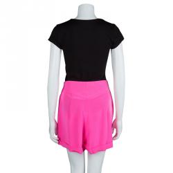 Temperley Neon Pink Silk Tie-Up Detail High Waist Shorts M