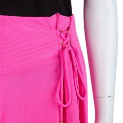 Temperley Neon Pink Silk Tie-Up Detail High Waist Shorts M