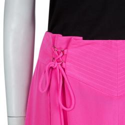 Temperley Neon Pink Silk Tie-Up Detail High Waist Shorts M