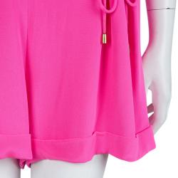 Temperley Neon Pink Silk Tie-Up Detail High Waist Shorts M