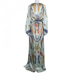 Pre Owned Temperley London Feather Printed Silk Belted Maxi Dress XL