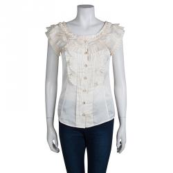 Pre Owned Alice By Temperley  Off- White Pleated Frill Detail Button Down Sleeveless Top S