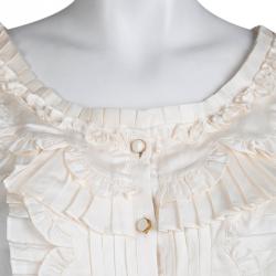 Pre Owned Alice By Temperley  Off- White Pleated Frill Detail Button Down Sleeveless Top S