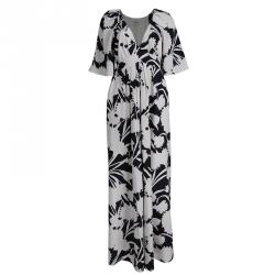 Temperley London Cream and Black Printed Silk Maxi Dress M