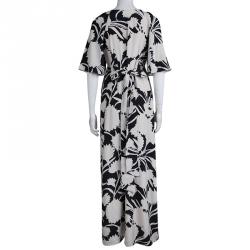 Temperley London Cream and Black Printed Silk Maxi Dress M
