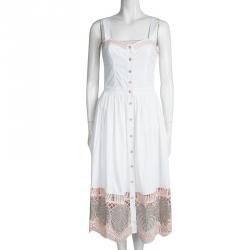 Pre Owned Temperley London White Cotton Metallic Lace Insert Sleeveless Dress M