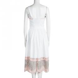 Pre Owned Temperley London White Cotton Metallic Lace Insert Sleeveless Dress M