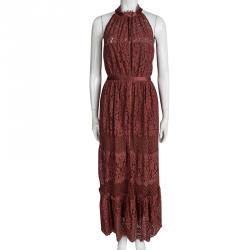 Pre Owned Temperley London Red Floral Lace Tiered Sleeveless Maxi Dress M
