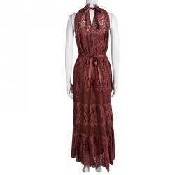 Pre Owned Temperley London Red Floral Lace Tiered Sleeveless Maxi Dress M
