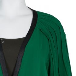 مملوكة مسبقًا Thakoon Green Contrast Piping Detail Cardigan Style Long Sleeve Silk Blouse M
