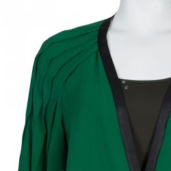 مملوكة مسبقًا Thakoon Green Contrast Piping Detail Cardigan Style Long Sleeve Silk Blouse M