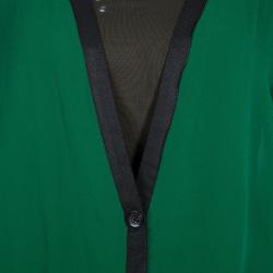 مملوكة مسبقًا Thakoon Green Contrast Piping Detail Cardigan Style Long Sleeve Silk Blouse M