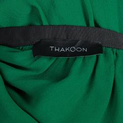 مملوكة مسبقًا Thakoon Green Contrast Piping Detail Cardigan Style Long Sleeve Silk Blouse M