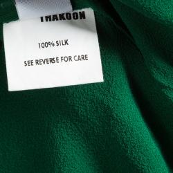 مملوكة مسبقًا Thakoon Green Contrast Piping Detail Cardigan Style Long Sleeve Silk Blouse M