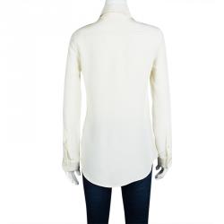 The Row Cream Silk Leather Trim Long Sleeve Button Front Shirt S