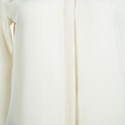The Row Cream Silk Leather Trim Long Sleeve Button Front Shirt S