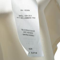 The Row Cream Silk Leather Trim Long Sleeve Button Front Shirt S