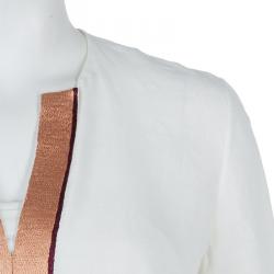 The Row White Linen Embroidered Long Sleeve Kaftan XS