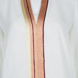 The Row White Linen Embroidered Long Sleeve Kaftan XS