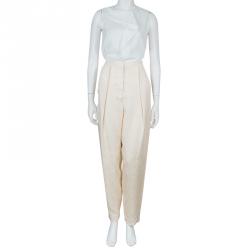 The Row Cream Jacquard Silk Trousers M