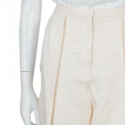 The Row Cream Jacquard Silk Trousers M