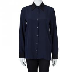 Pre Owned The Row Navy Blue Silk Long Sleeve Button Down Shirt M