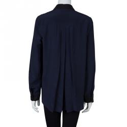 Pre Owned The Row Navy Blue Silk Long Sleeve Button Down Shirt M