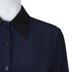 Pre Owned The Row Navy Blue Silk Long Sleeve Button Down Shirt M