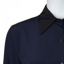 Pre Owned The Row Navy Blue Silk Long Sleeve Button Down Shirt M