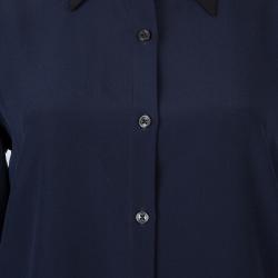 Pre Owned The Row Navy Blue Silk Long Sleeve Button Down Shirt M