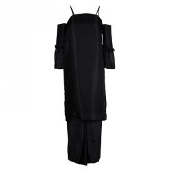 The Row Black Cold Shoulder Mesh Layered Midi Dress S